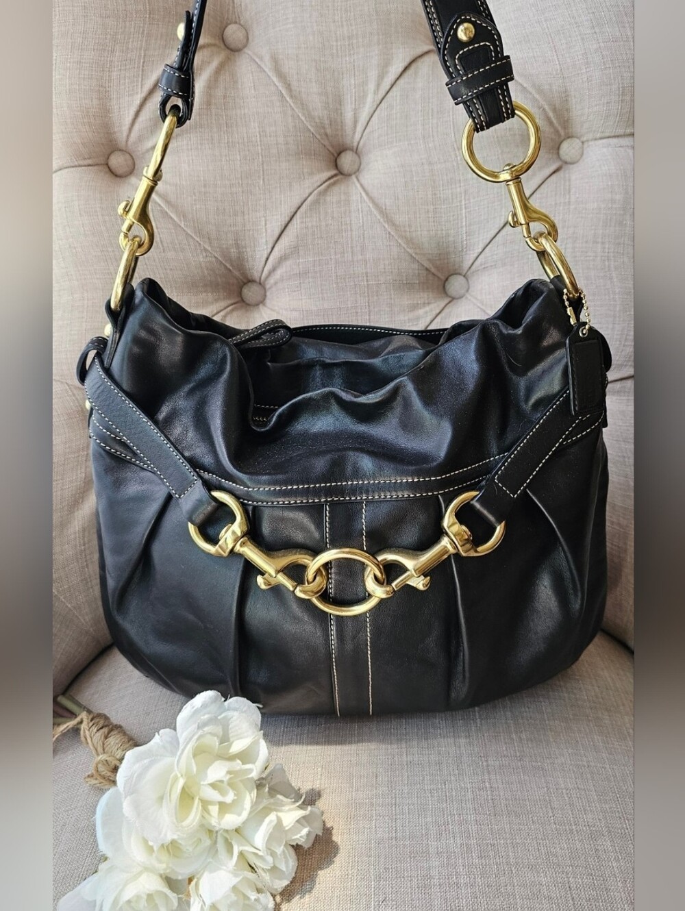 Vintage Coach Hamptons Pleated Leather Horsebit Hobo Shoulder Bag Purse - Picture 12 of 12